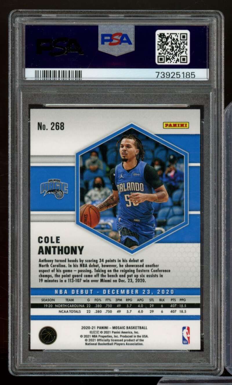 Cole Anthony Rookie Card 2020-21 Mosaic #268 PSA 10 Image 2