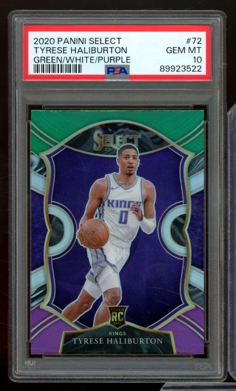 Tyrese Haliburton Rookie 2020-21 Panini Select Green White Purple #72 PSA 10 Image 1