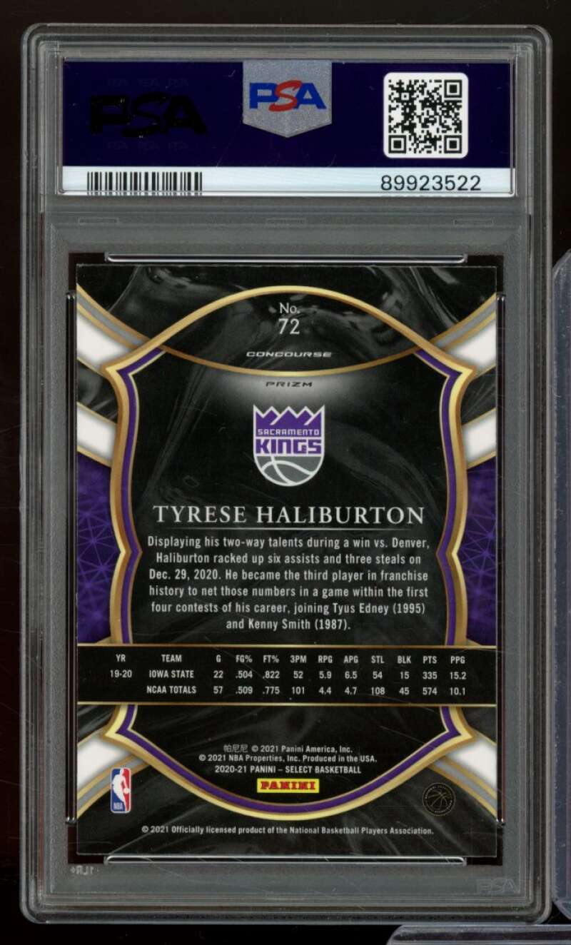 Tyrese Haliburton Rookie 2020-21 Panini Select Green White Purple #72 PSA 10 Image 2