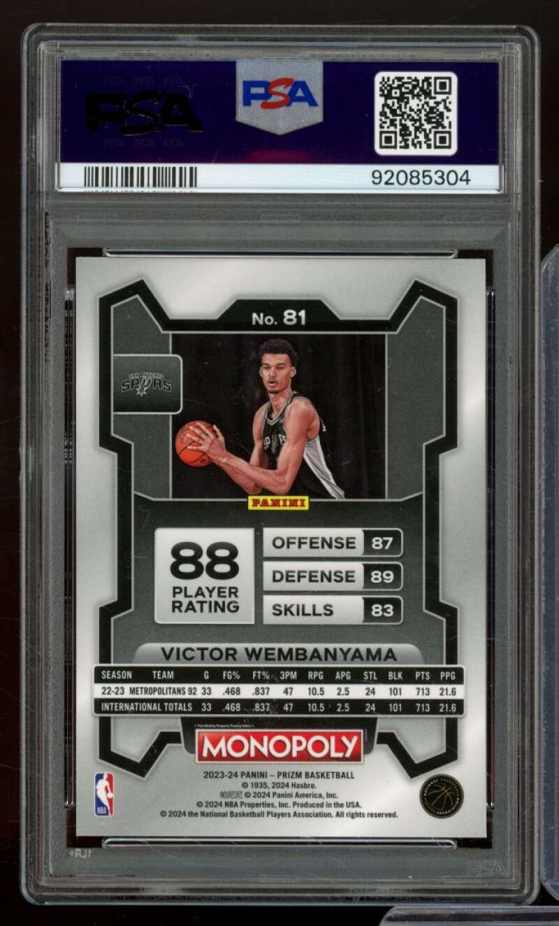 Victor Wembanyama Rookie Card 2023-24 Prizm Monopoly #81 PSA 10 Image 2