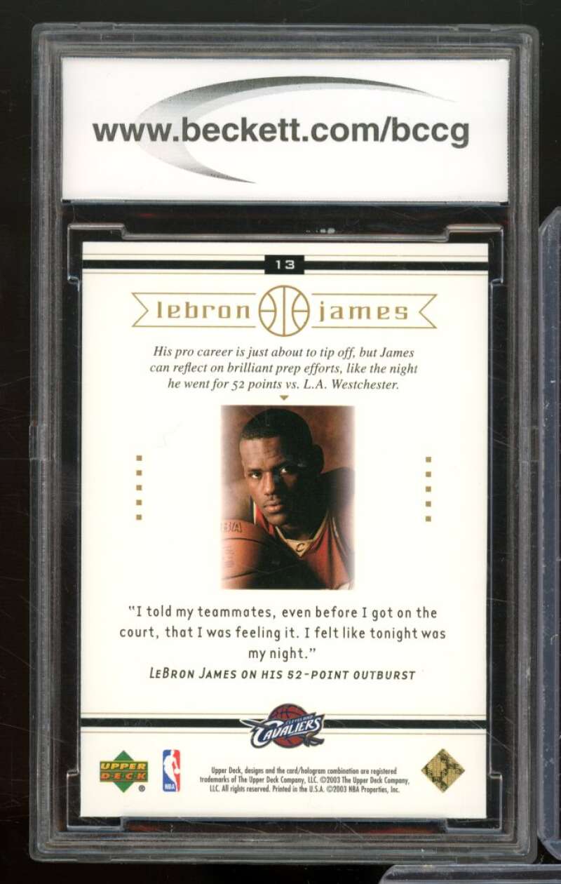 2003 Upper Deck Lebron James Box Set #13 Lebron James Rookie BGS BCCG 10 Mint+ Image 2