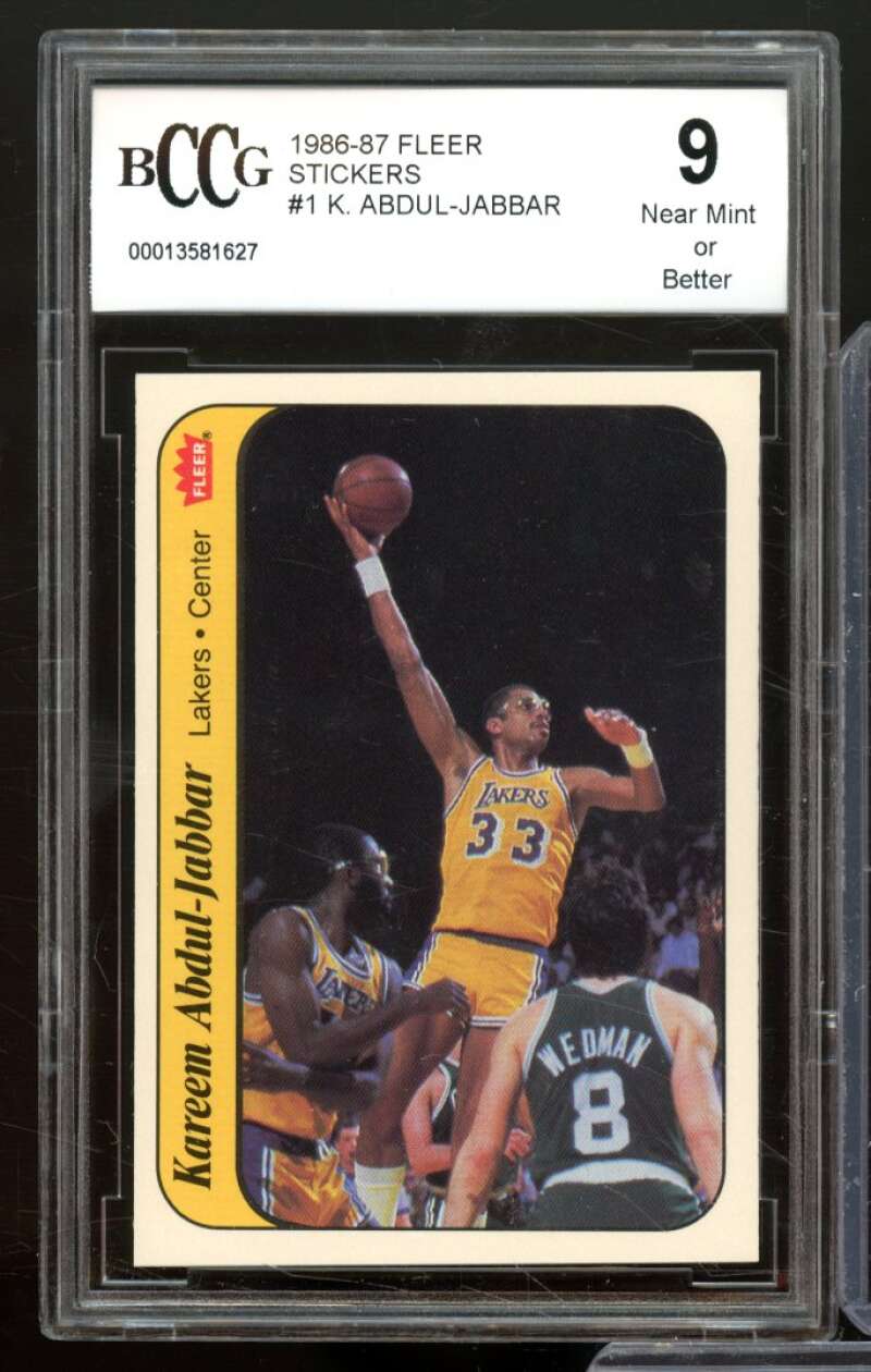 1986-87 Fleer Stickers #1 Kareem Abdul-Jabbar Card BGS BCCG 9 Near Mint+ Image 1