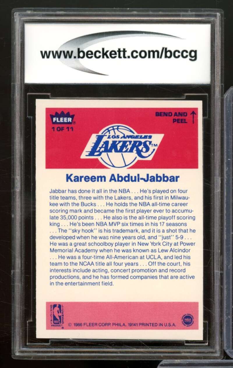 1986-87 Fleer Stickers #1 Kareem Abdul-Jabbar Card BGS BCCG 9 Near Mint+ Image 2