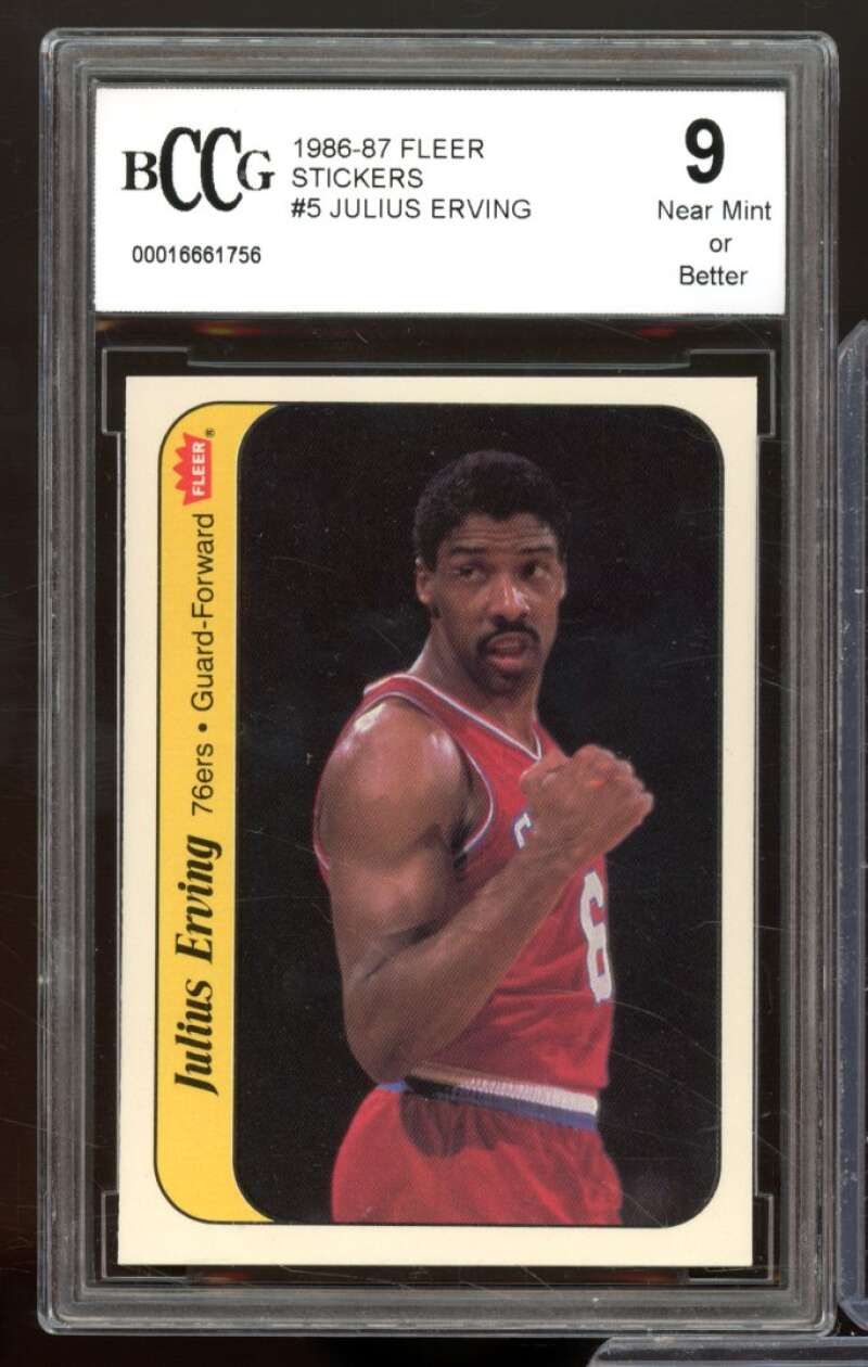 1986-87 Fleer Stickers #5 Julius Erving Card BGS BCCG 9 Near Mint+ Image 1