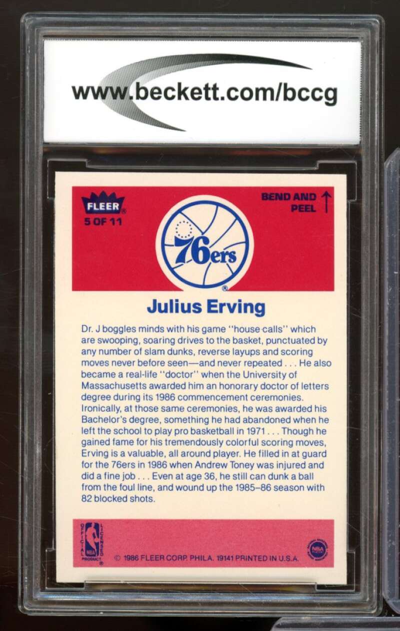 1986-87 Fleer Stickers #5 Julius Erving Card BGS BCCG 9 Near Mint+ Image 2