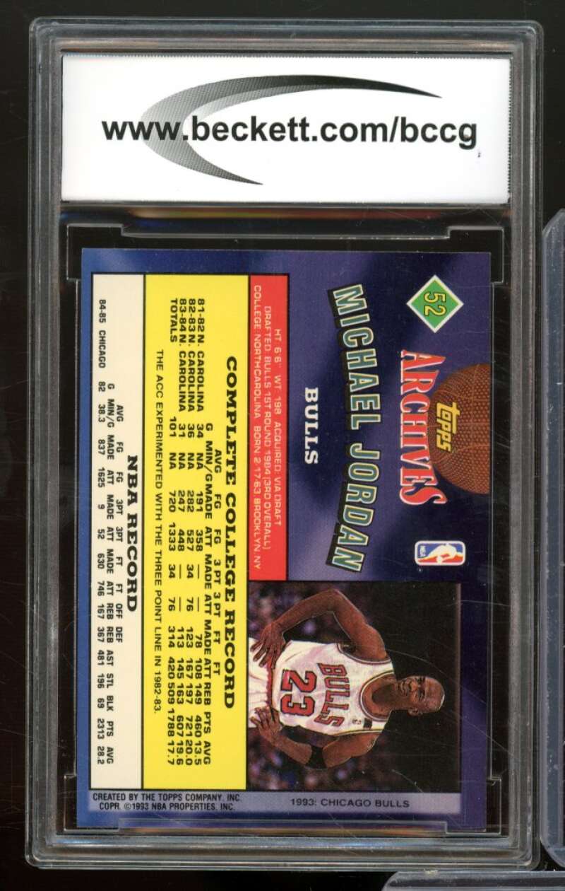 1992-93 Topps Archives #52 Michael Jordan Card BGS BCCG 9 Near Mint+ Image 2