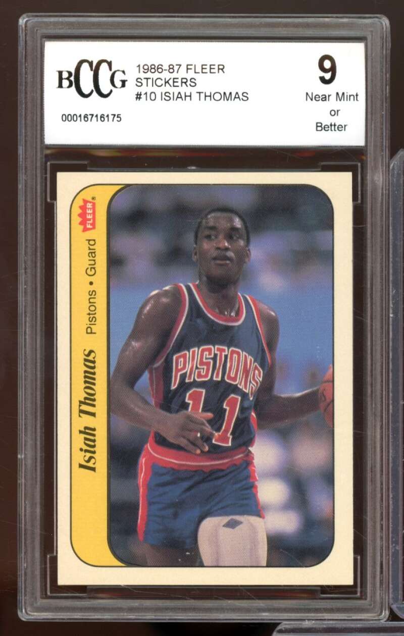 1986-87 Fleer Stickers #10 Isiah Thomas Rookie Card BCCG 9 Near Mint+ Image 1