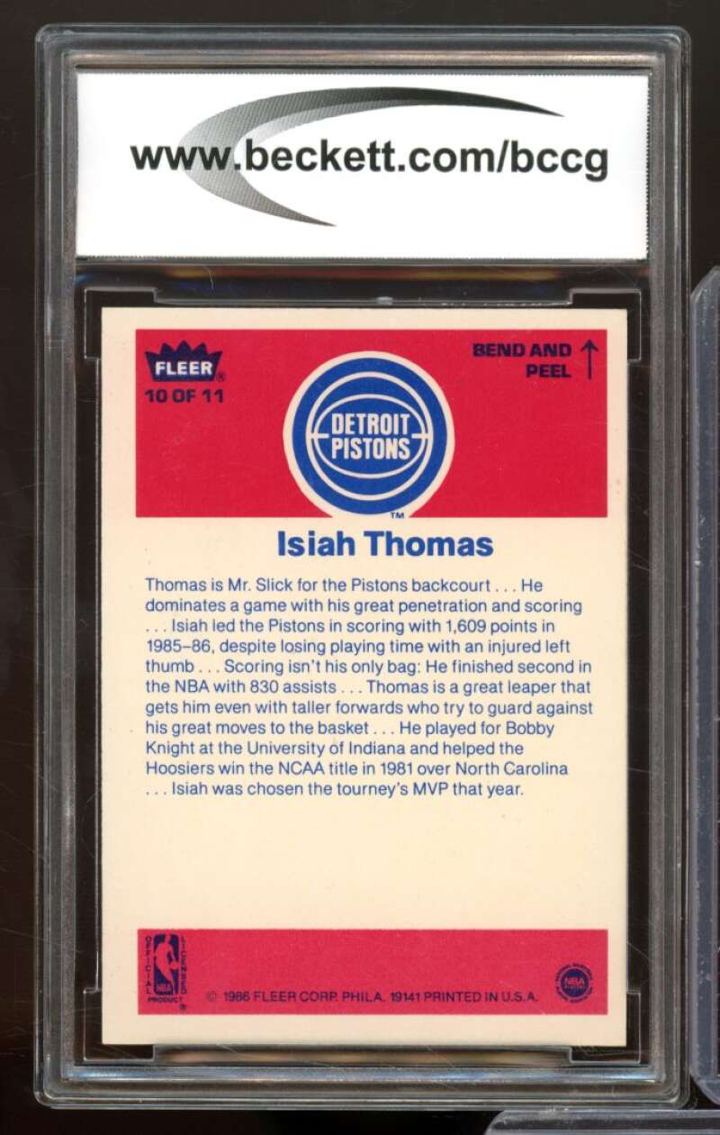 1986-87 Fleer Stickers #10 Isiah Thomas Rookie Card BCCG 9 Near Mint+ Image 2