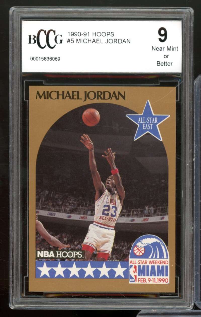 1990-91 Hoops #5 Michael Jordan Card BCCG 9 Near Mint+ Image 1