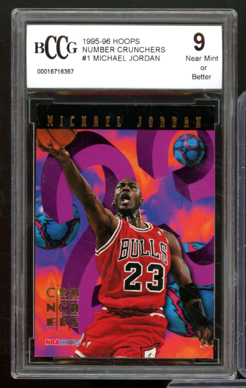 1995-96 Hoops Number Crunchers #1 Michael Jordan Card BCCG 9 Near Mint+ Image 1