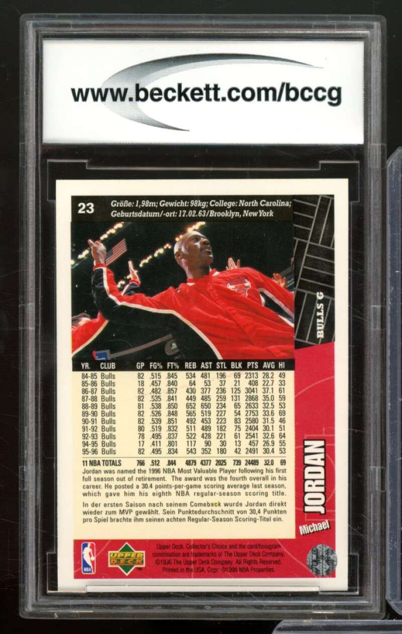 1996-97 Coll. Choice International German #23 Michael Jordan BGS BCCG 10 Mint+ Image 2