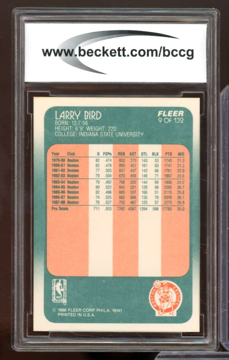 Larry Bird Card 1988-89 Fleer #9 BGS BCCG 9 Image 2