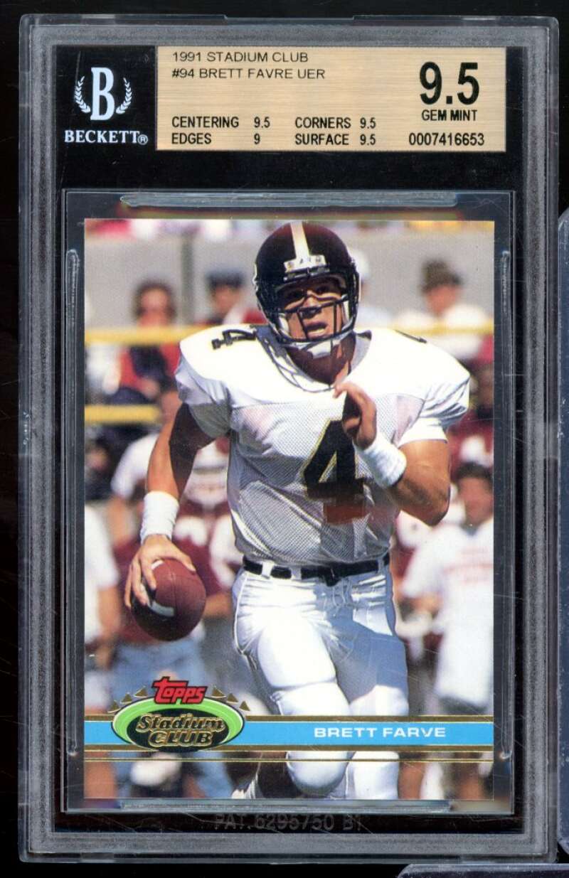 Brett Favre Rookie Card 1991 Stadium Club #94 BGS 9.5 (9.5 9.5 9 9.5) Image 1