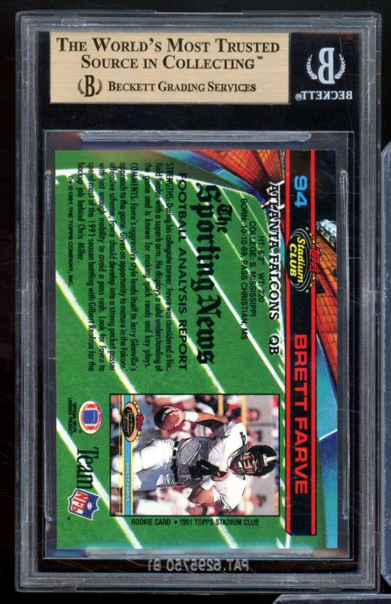 Brett Favre Rookie Card 1991 Stadium Club #94 BGS 9.5 (9.5 9.5 9 9.5) Image 2