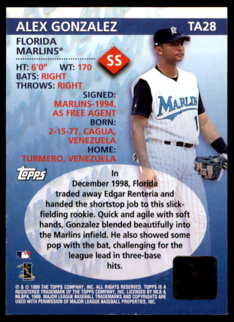Alex Gonzalez D Card 2000 Topps Autographs #TA28  Image 2