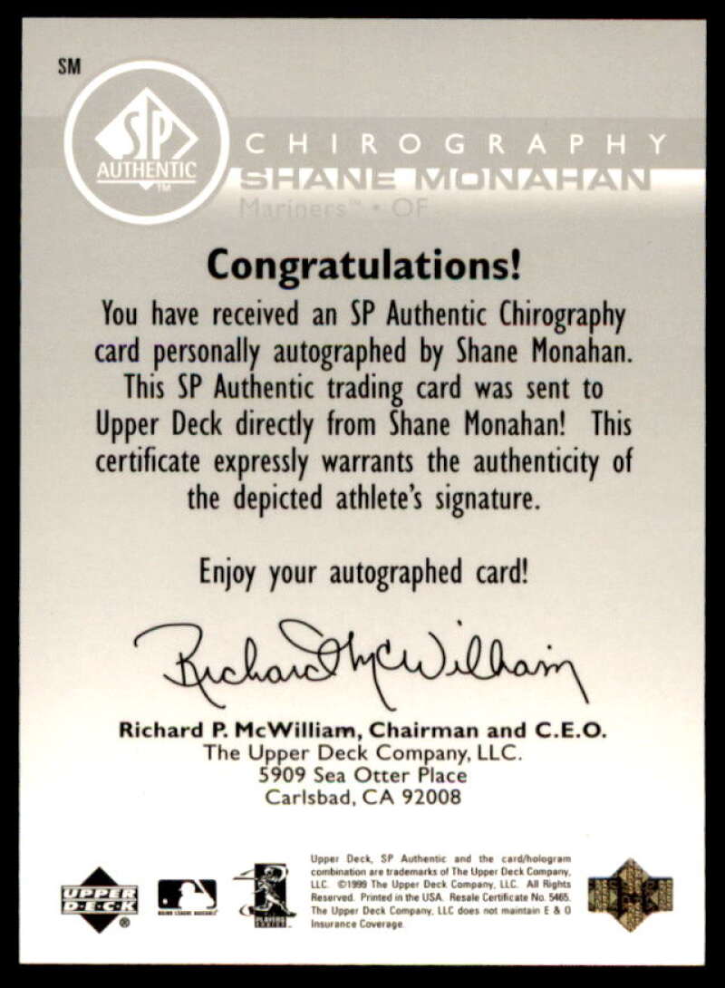 Shane Monahan Card 1999 SP Authentic Chirography #SM  Image 2