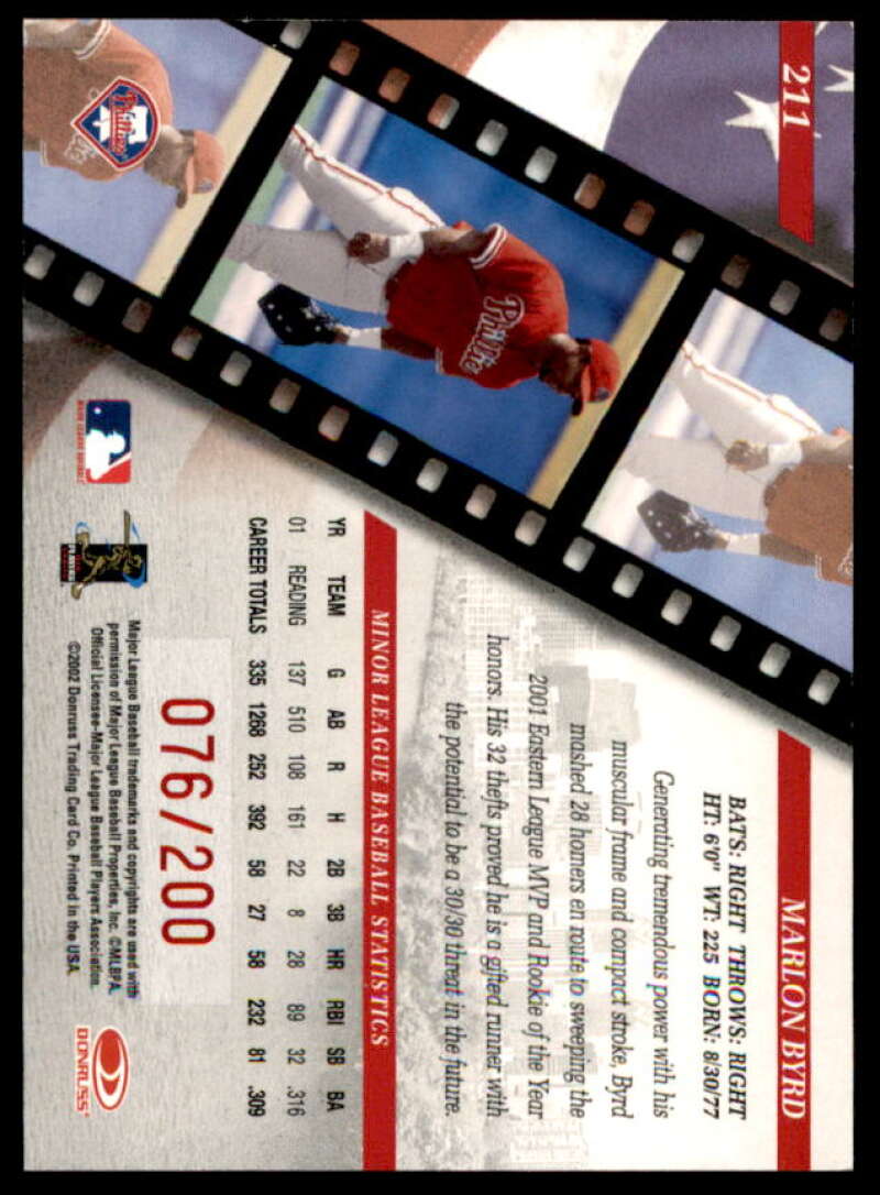 Marlon Byrd Rookie Card 2002 Studio Private Signings #211  Image 2