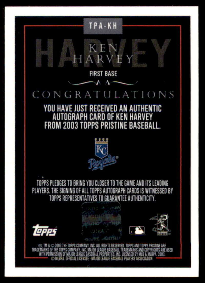 Ken Harvey Card 2003 Topps Pristine Personal Endorsements #KH  Image 2