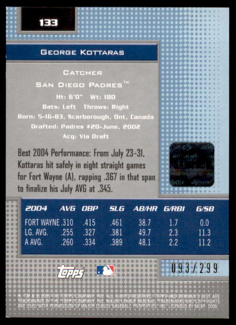 George Kottaras FY AU Rookie Card 2005 Bowman's Best Blue #133  Image 2