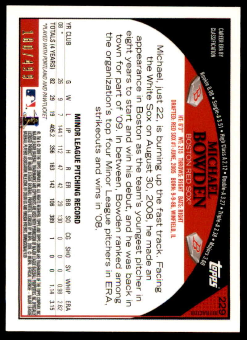 Michael Bowden AU Rookie Card 2009 Topps Chrome Refractors #229  Image 2