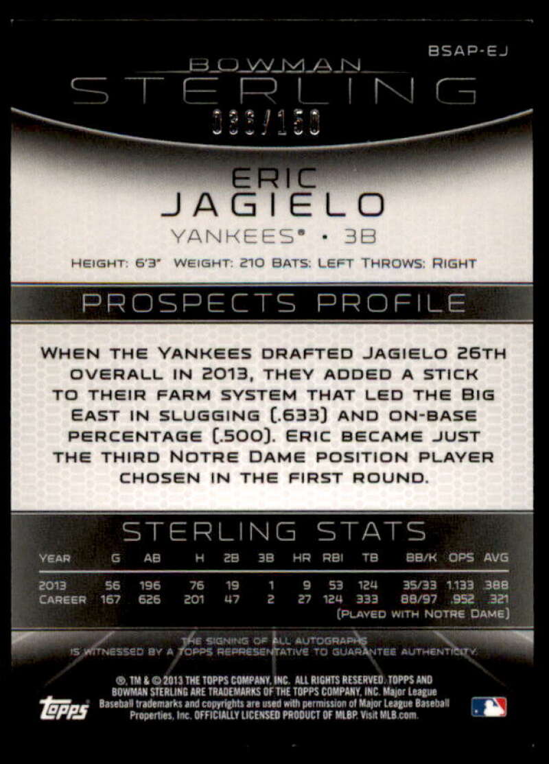 Eric Jagielo Rookie 2013 Bowman Sterling Prospect Autographs Refractors #EJ  Image 2