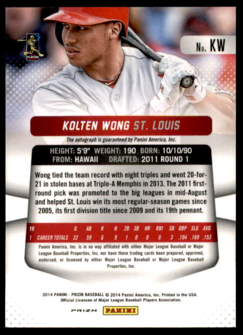 Kolten Wong Rookie Card 2014 Panini Prizm Rookie Autographs Prizms #KW  Image 2