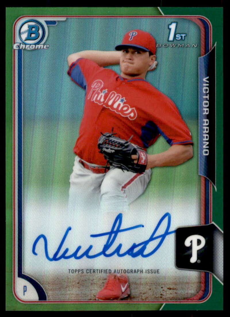 Victor Arano RC 2015 Bowman Chrome Prospect Autographs Green Refractors #BCAPVA  Image 1