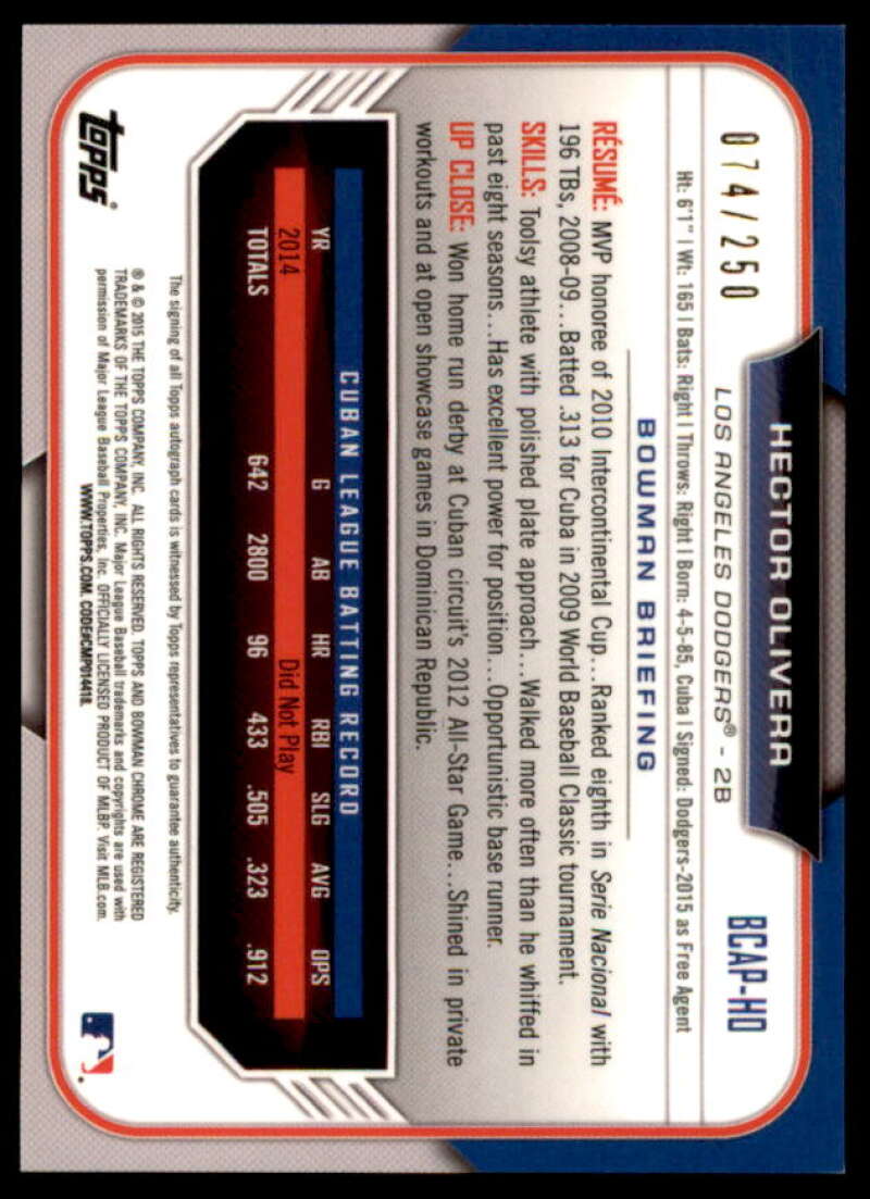 Hector Olivera 2015 Bowman Chrome Prospect Autographs Purple Refractors #BCAPHO  Image 2