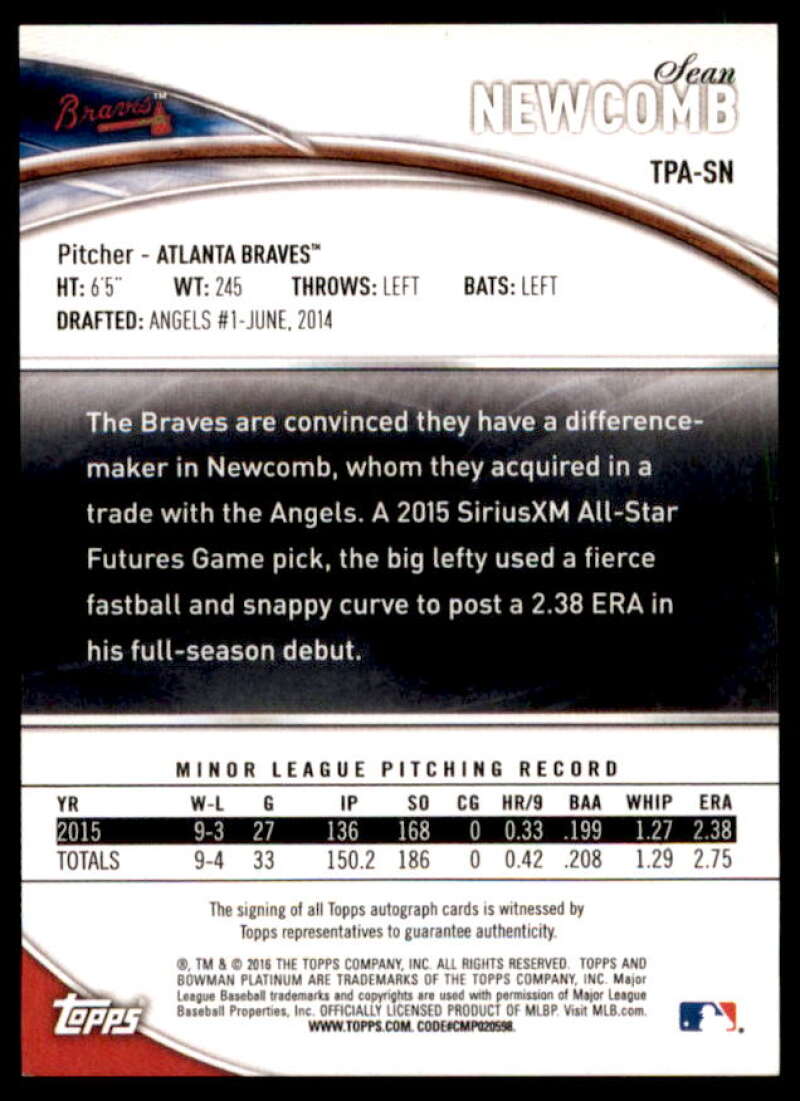 Sean Newcomb Rookie 2016 Bowman Platinum Top Prospects Autographs Green #TPASN  Image 2