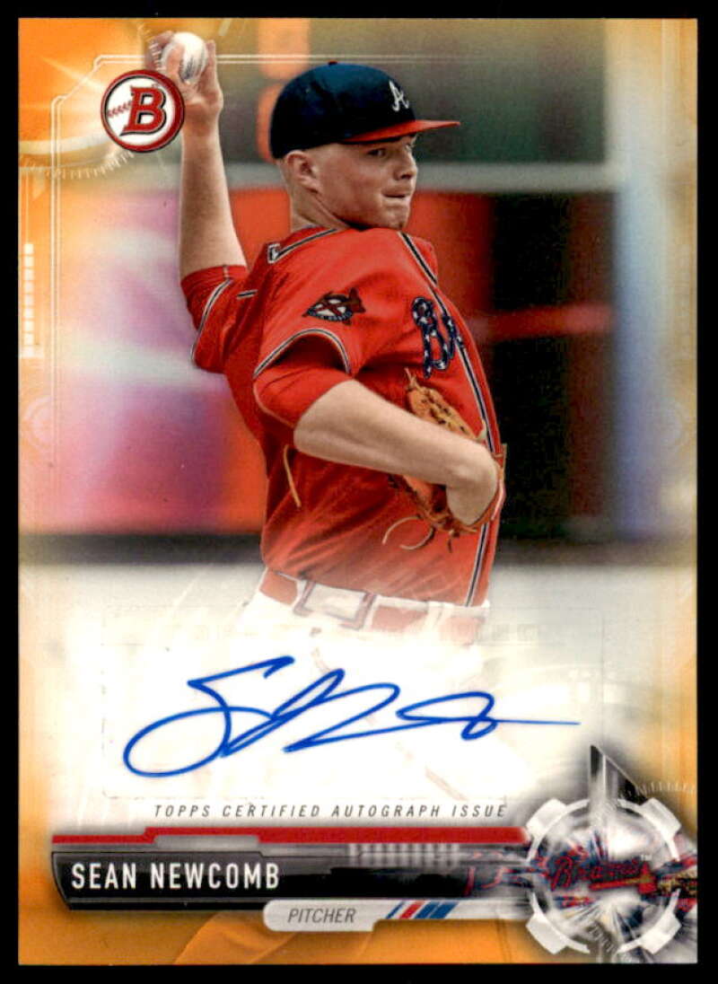 Sean Newcomb Rookie Card 2017 Bowman Prospect Autographs Orange #PASN  Image 1