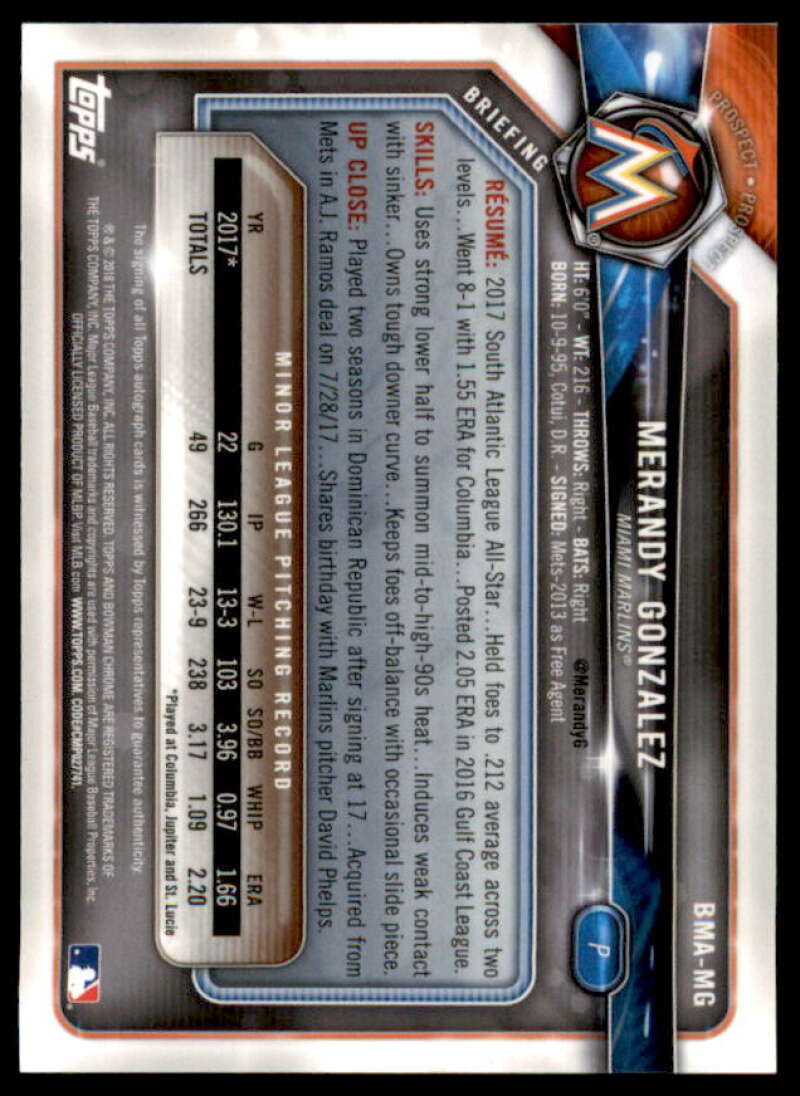 Merandy Gonzalez 2018 Bowman Chrome Mega Box Autograph Green Refractors #BMAMG  Image 2