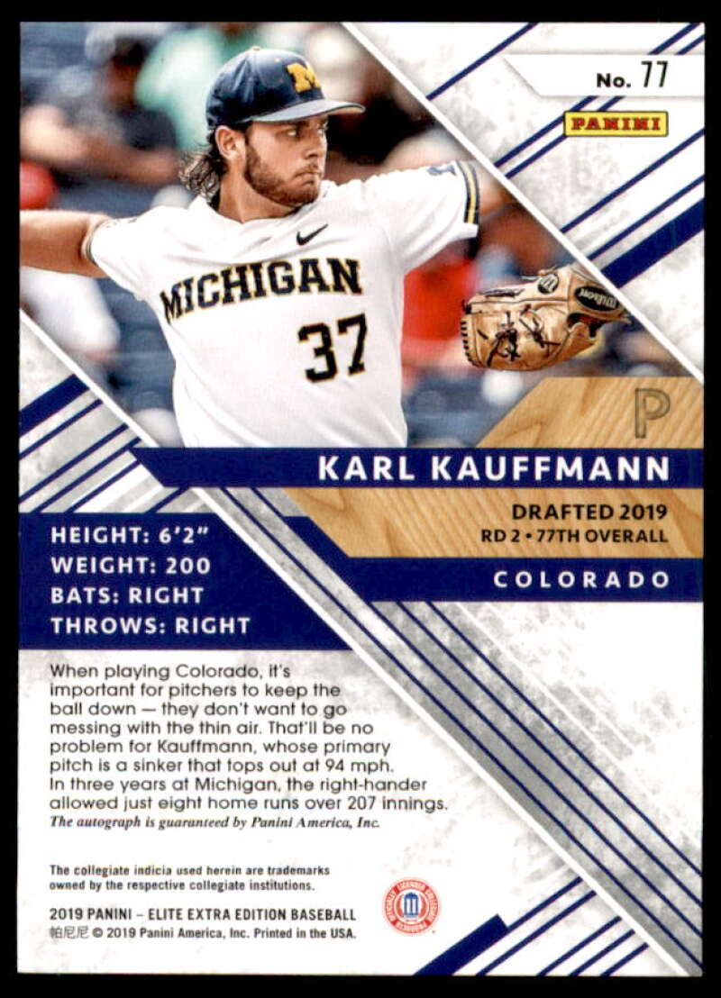 Karl Kauffmann Rookie 2019 Elite Extra Edition Autographs Aspirations Blue #77  Image 2