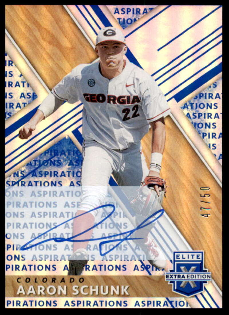 Aaron Schunk Rookie Card 2019 Elite Extra Edition Autographs Emerald #62  Image 1