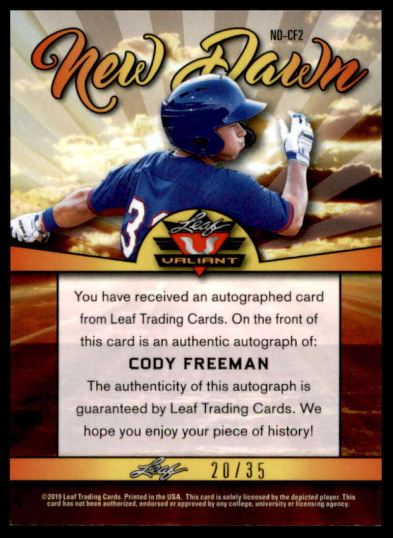 Cody Freeman Rookie Card 2019 Leaf Valiant New Dawn Orange Prismatic #NDCF2  Image 2