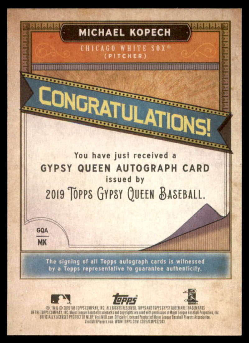 Michael Kopech Rookie Card 2019 Topps Gypsy Queen Autographs #GQAMK  Image 2