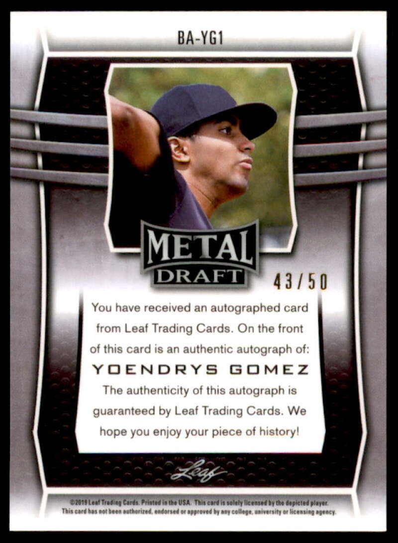 Yoendrys Gomez Rookie Card 2020 Leaf Metal Draft '19 Flashback #BAYG1  Image 2