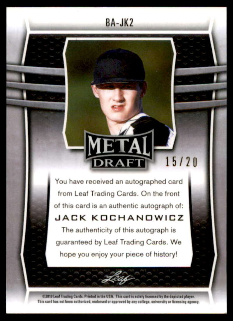 Jack Kochanowicz Rookie Card 2020 Leaf Metal Draft '19 Flashback Pink #BAJK2  Image 2