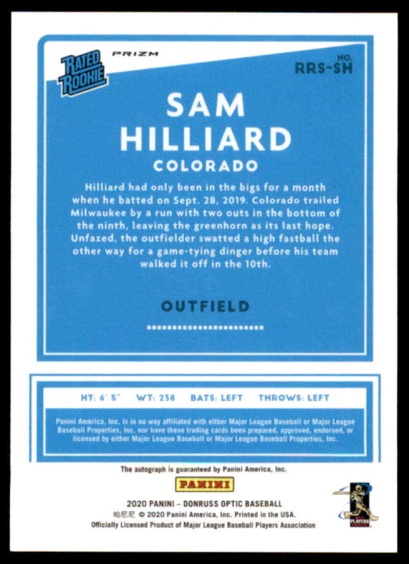 Sam Hilliard RC 2020 Donruss Optic Rated Rookies Signatures Pink Velocity #37  Image 2