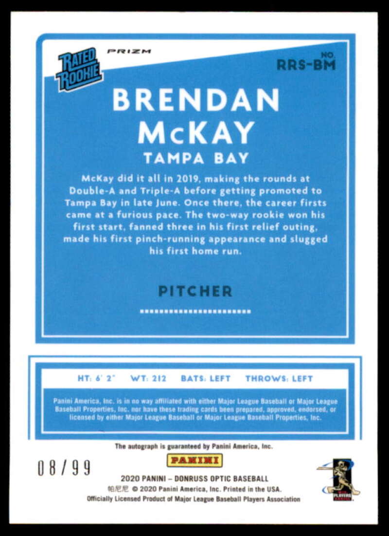 Brendan McKay Rookie Card 2020 Donruss Optic Rated Rookies Signatures Orange #6  Image 2
