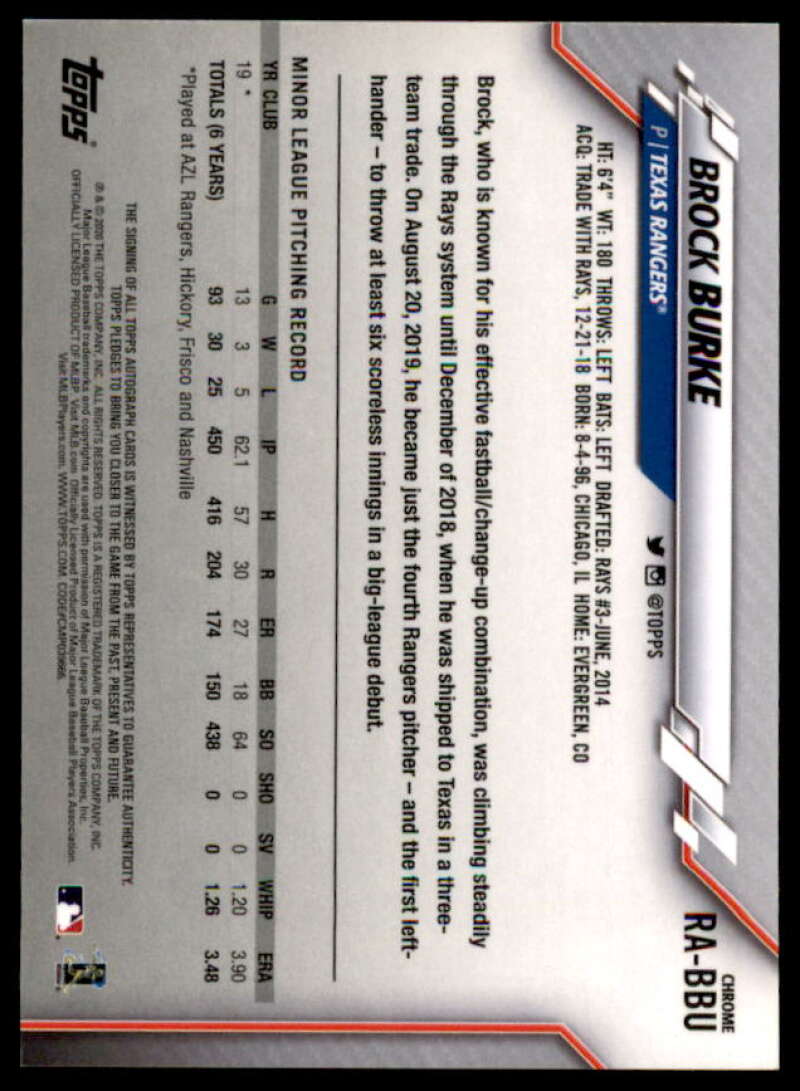 Brock Burke Rookie Card 2020 Topps Chrome Rookie Autographs #RABBU  Image 2
