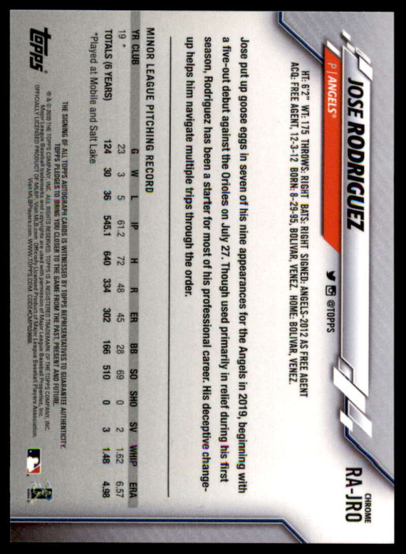 Jose Rodriguez Rookie Card 2020 Topps Chrome Rookie Autographs #RAJRO  Image 2