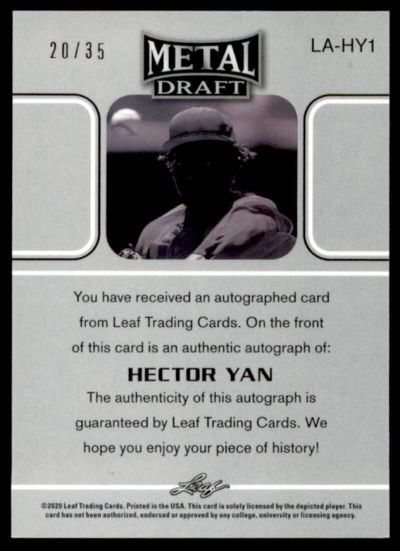 Hector Yan Rookie Card 2020 Leaf Metal Draft '90 Leaf Blue #LAHY1  Image 2