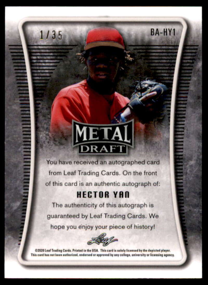 Hector Yan Rookie Card 2020 Leaf Metal Draft Blue #BAHY1  Image 2