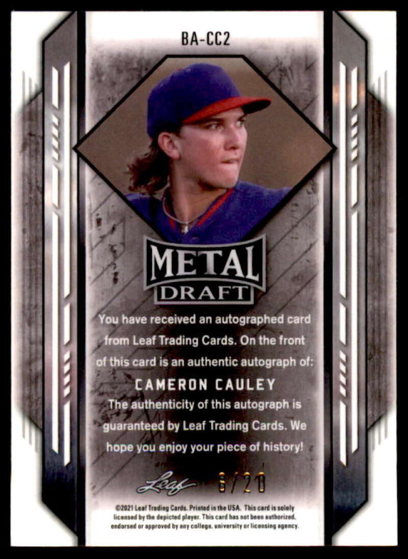 Cameron Cauley Rookie Card 2021 Leaf Metal Draft Pink #BACC2  Image 2