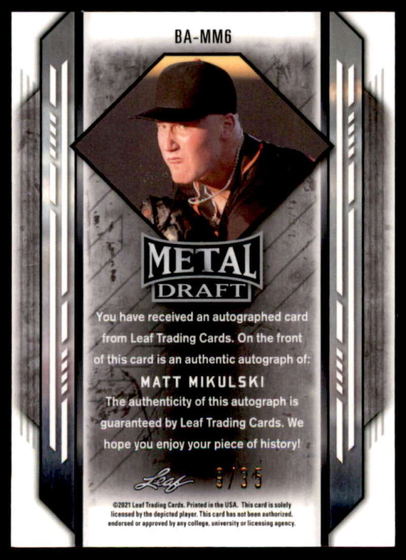 Matt Mikulski Rookie Card 2021 Leaf Metal Draft Blue #BAMM6  Image 2