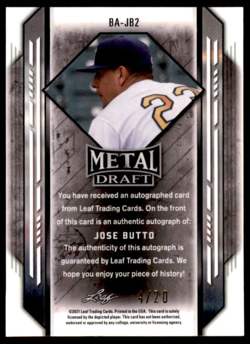Jose Butto Rookie Card 2021 Leaf Metal Draft Blue Wave #BAJB2  Image 2