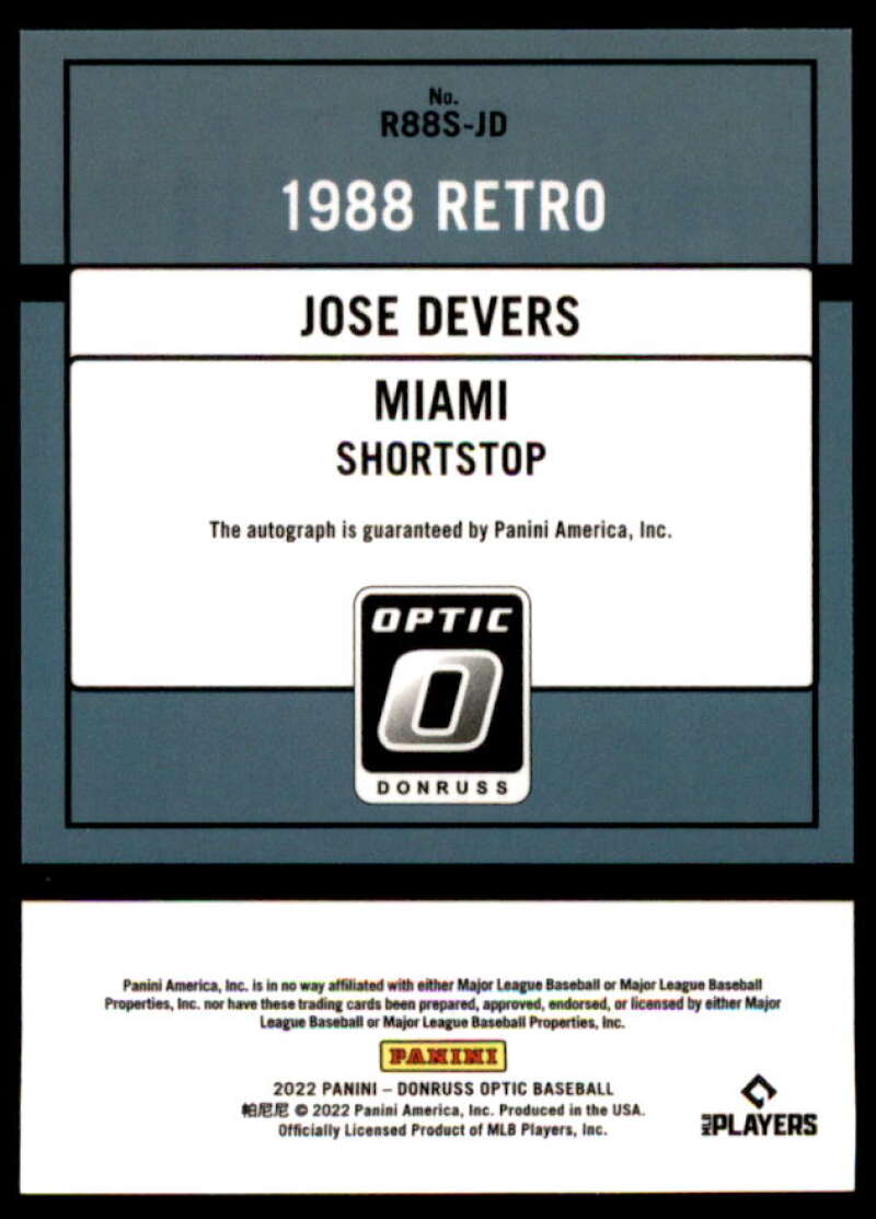 Jose Devers Rookie Card 2022 Donruss Optic Retro '88 Signatures #45  Image 2