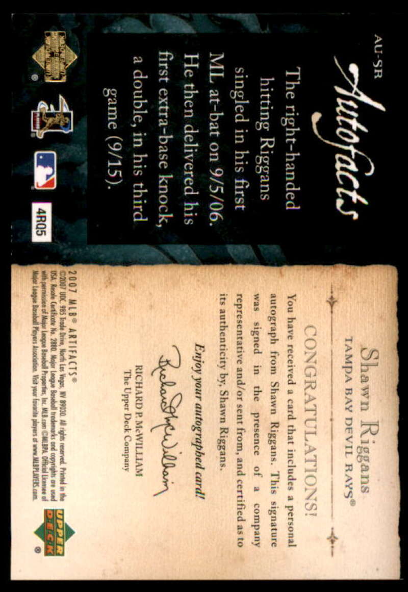 Shawn Riggans Rookie Card 2007 Artifacts Autofacts #SR  Image 2