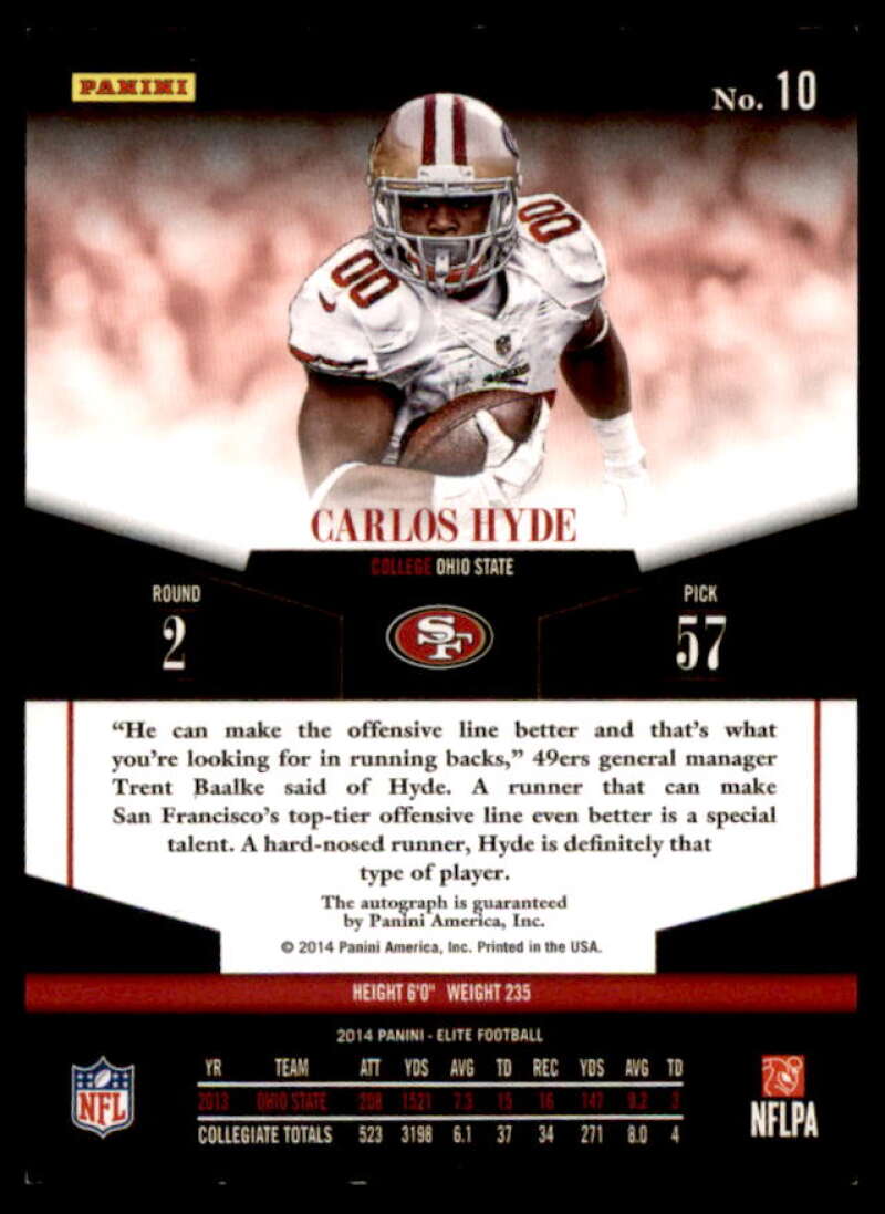 Carlos Hyde Rookie Card 2014 Elite Rookie Autographs #10  Image 2