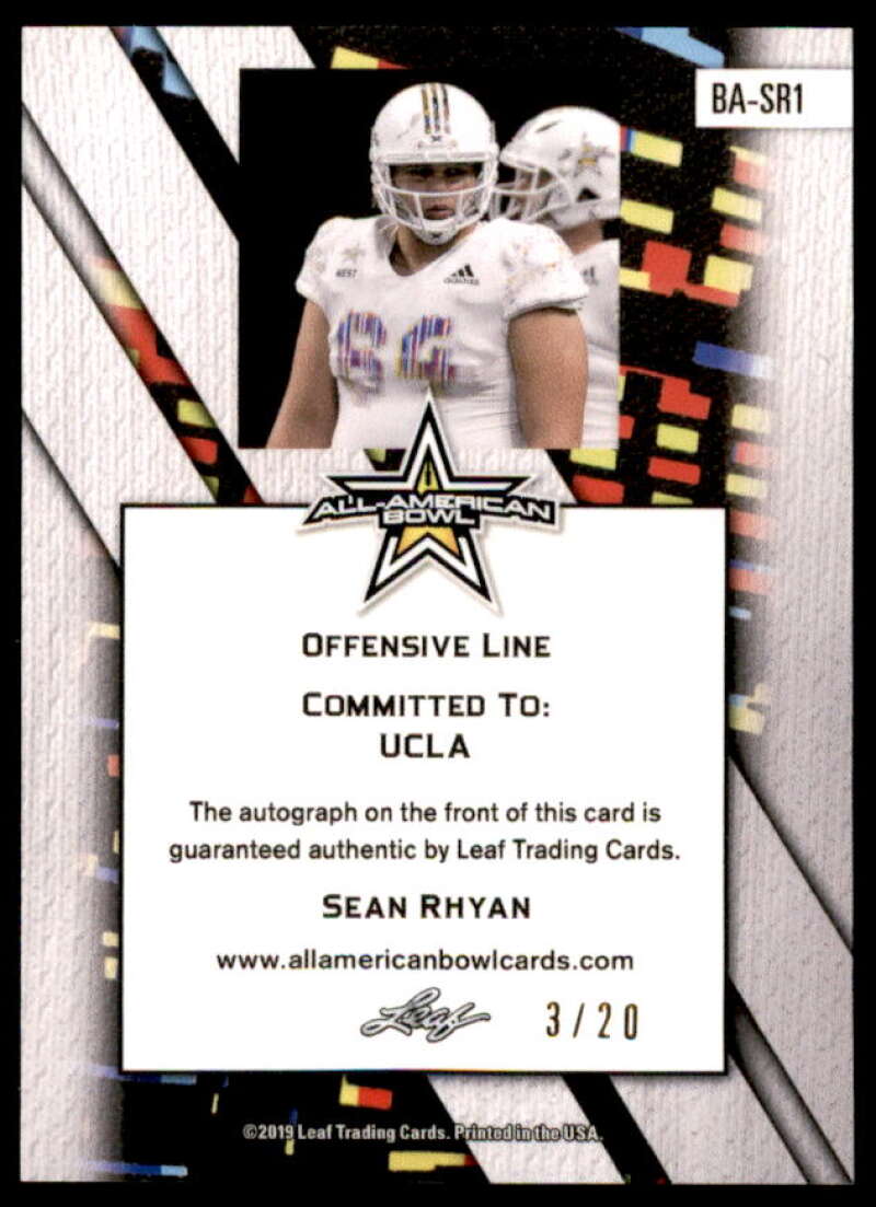 Sean Rhyan Rookie 2019 Leaf Army All-American Bowl Metal Autographs Blue #BASR1  Image 2